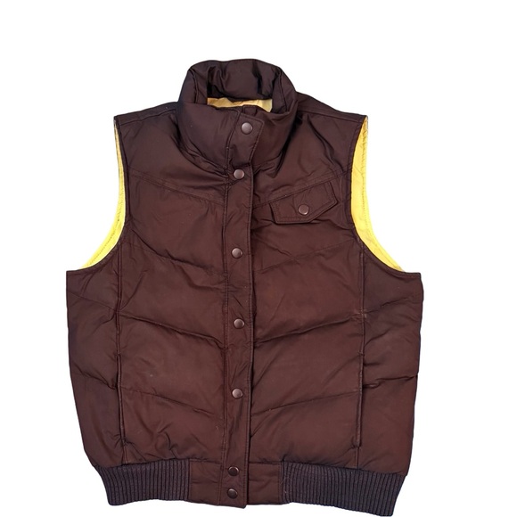 GAP Women's Down Puffer Vest Black Size Medium, green lining, chevron quilting - Picture 6 of 12